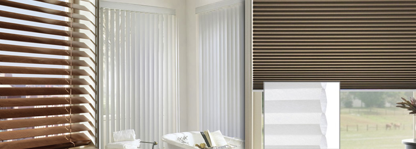 Real 2 inch wood blinds, faux wood blinds, custom shutters, cellular shades, pleated shades, bamboo